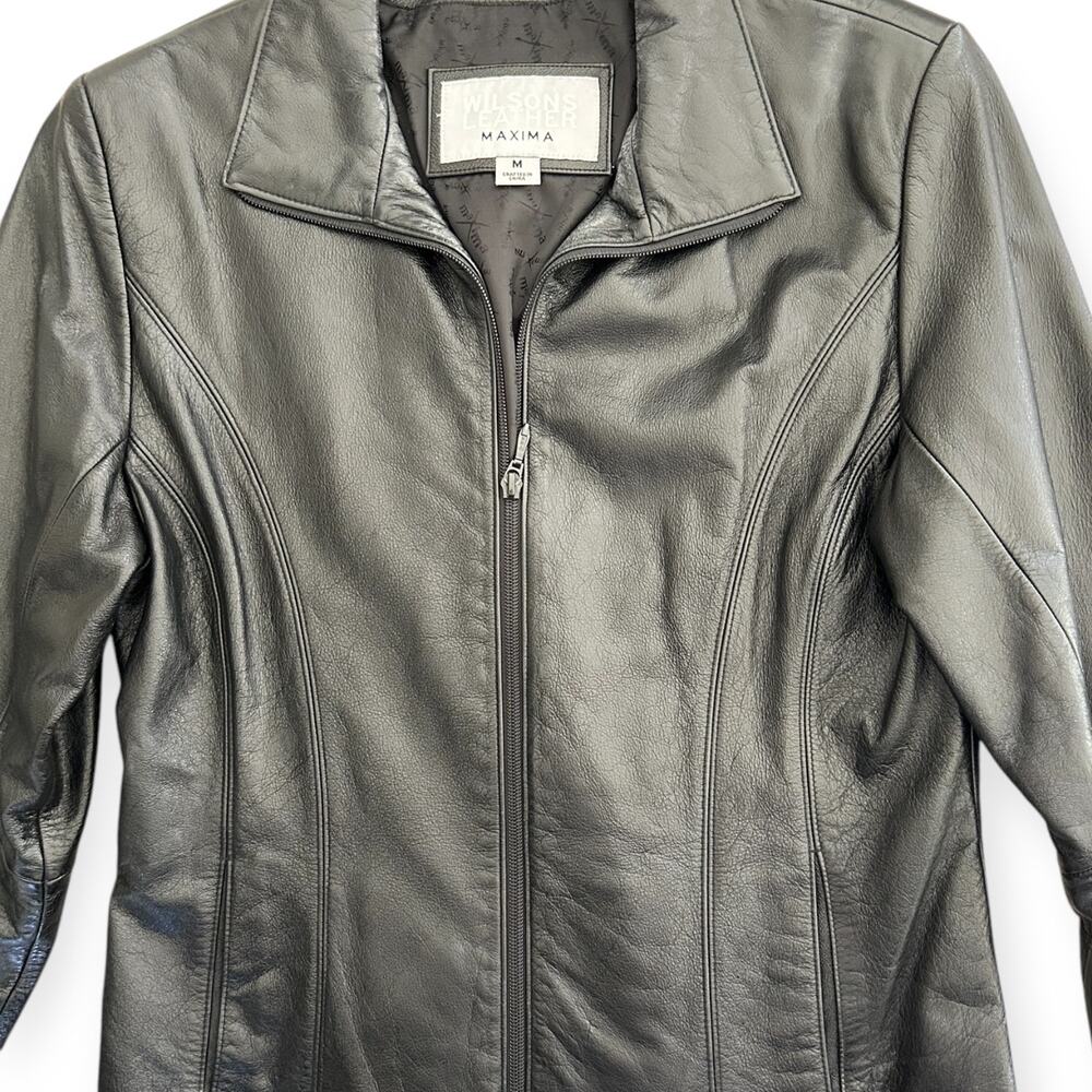 Vintage Wilsons Leather Maxima Black Zip Up Leather Moto Biker Jacket Womens M - Picture 4 of 10